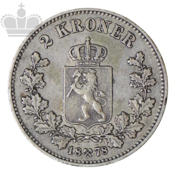 1878 Norge 2 Kroner Kv 1+ M/Myntkapsel
