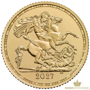 2027 Storbritannia 0.1177 oz Gullmynt Half Sovereign BU "Sealed"