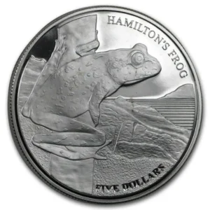 2008 New Zealand 28,28 gram Sølv Hamilton´s Frog Proof M/Fab12 kapsel "Melkeflekker"